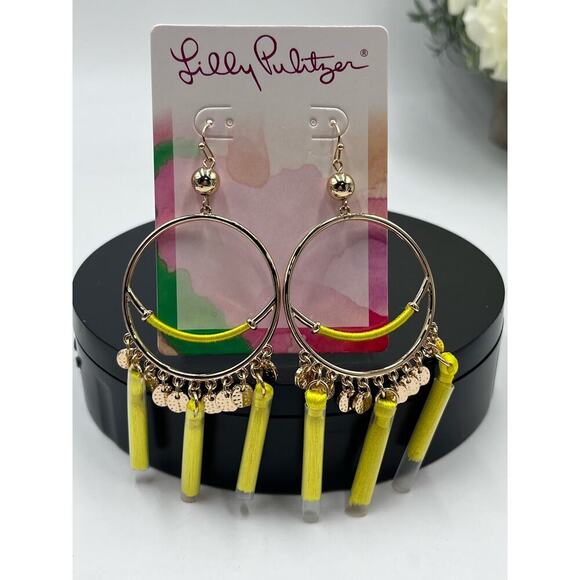 Lilly Pulitzer NWT YELLOW Tassel LILLYS LEMON STATEMENT EARRINGS~ SURF GYPSEA - Picture 4 of 12